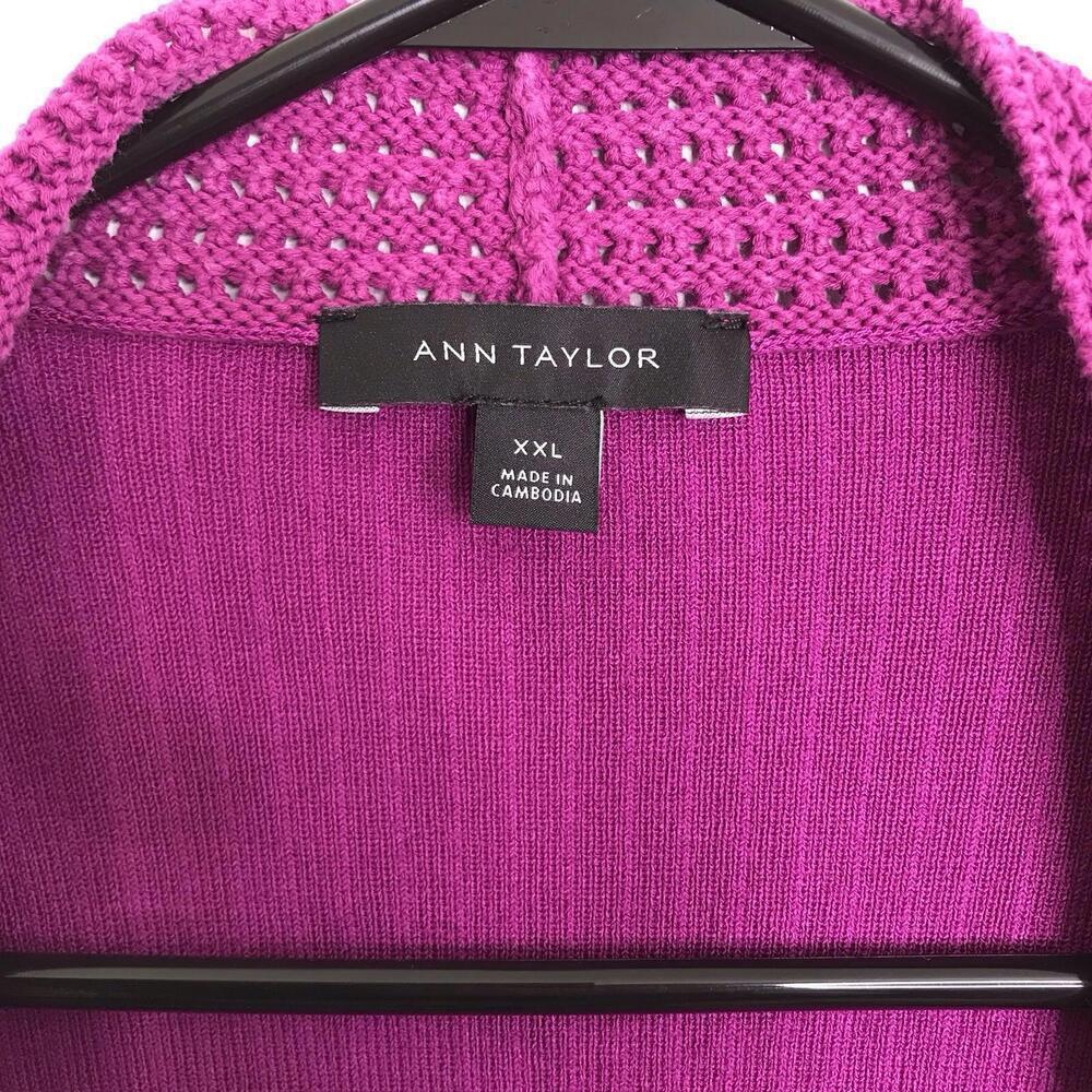 Ann Taylor Cardigan Sweater Womens XXL Crochet Open Deep Purple Corpcore - Picture 5 of 8